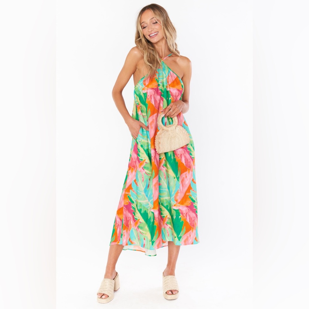 Show Me Your Mumu Lexington Midi Dress Tropics Palm Linen Size Small S2